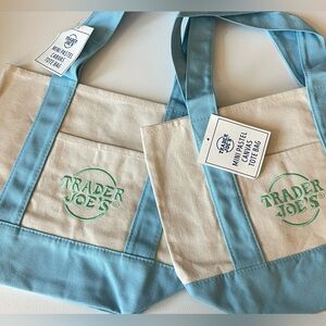 2 Blue Trader Joes Mini Pastel Canvas Tote Bags NWT
